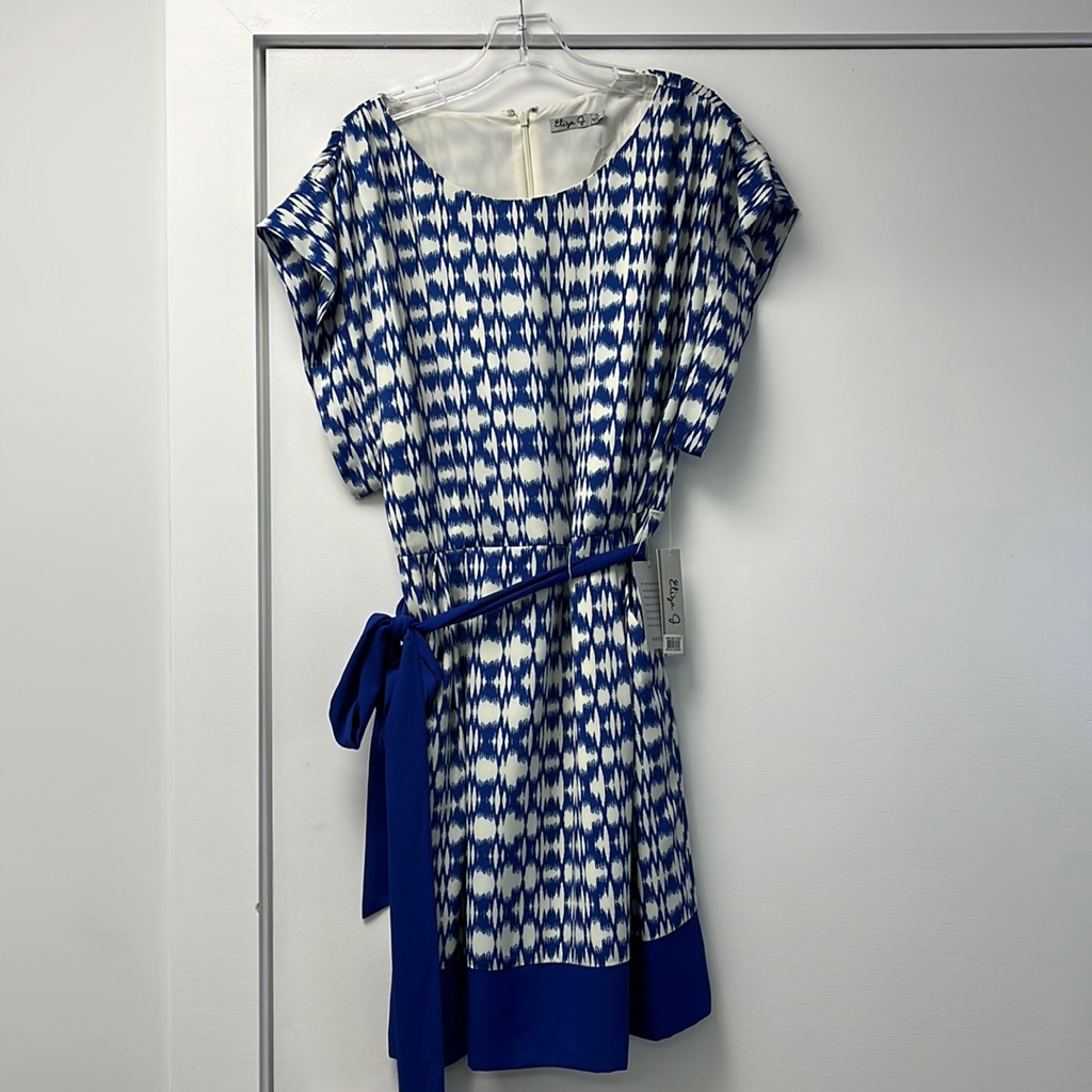 Eliza J Women’s Blue And White Light Crepe Dress - Nwt - Size 14